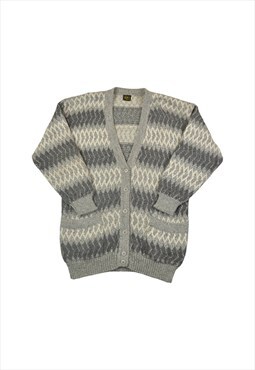 Vintage Knitted Cardigan Retro Pattern Grey Small