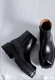 GRUNGE CHUNKY BOOTS EDGY SQUARE TOE PLATFORM SHOES IN BLACK