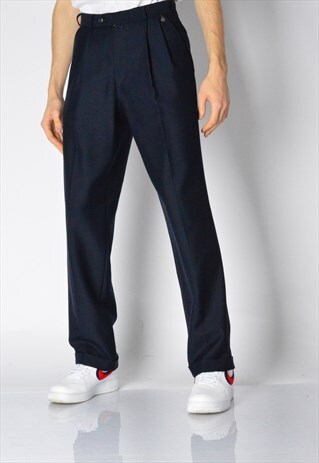 VINTAGE 80S NAVY BLUE WOOL BLEND PANTS