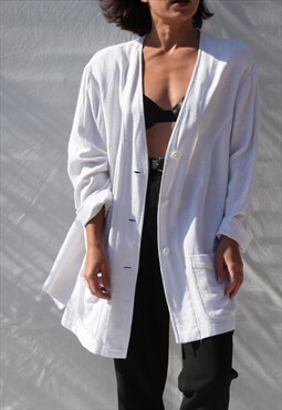 Vinatage off white viscose/linen oversized long jacket coat.