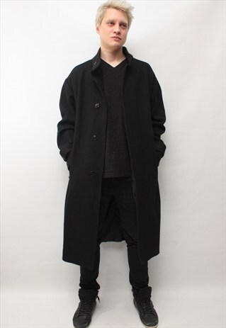 VINTAGE 80'S AMAZING CLASSIC WOOL BLACK UNISEX COAT