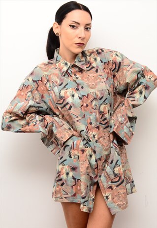 VINTAGE 90'S FUNKY RETRO INDIE PATTERNED OVERSIZED SHIRT