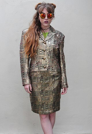 VINTAGE 1990'S GOLD METALLIC SKIRT SUIT
