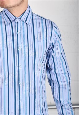 Vintage Ted Baker Shirt in Blue Striped Formalwear Medium