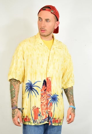 VINTAGE 90S YELLOW HAWAIIAN SURF FESTIVAL SHIRT