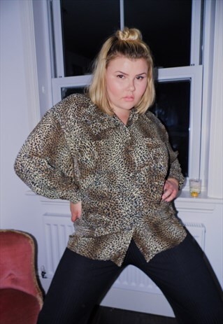 LEOPARD PRINT SHIRT BLOUSE BUTTONS ANIMAL PRINT 80S 90S