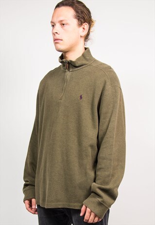 POLO RALPH LAUREN GREEN QUARTER ZIP SWEATSHIRT JUMPER