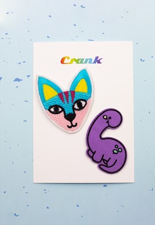 RAINBOW CAT AND DINOSAUR COMBO PATCHES