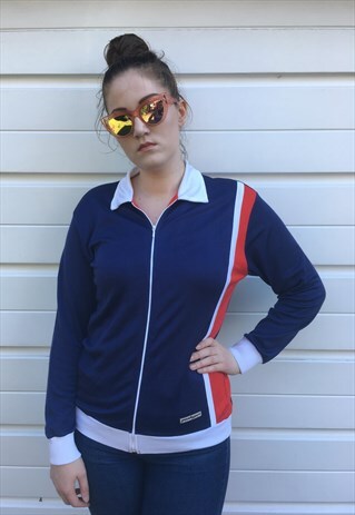 WOMENS VINTAGE 80S JACKET RED BLUE SPORTS TRACKSUIT TOP