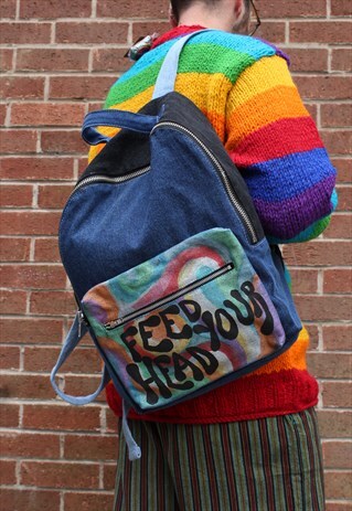 ADORNED RECYCLED DENIM PSYCHEDELIC RUCKSACK