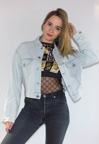 VINTAGE 80'S CROPPED BLEACHED DENIM JACKET