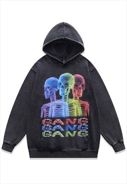 X-ray hoodie skeleton cartoon pullover vintage wash jumper