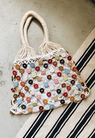 Y2K RETRO PARIS CHIC BUTTON DETAILED STRAW TOTE BAG