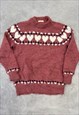 VINTAGE KNITTED JUMPER CUTE HEART PATTERNED CHUNKY KNIT 