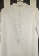VINTAGE 70S WHITE LONGLINE FLORAL TUNIC TOP, BOHO, UK10 