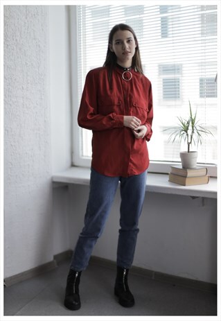 VINTAGE 80'S RED LONG SLEEVE BLOUSE