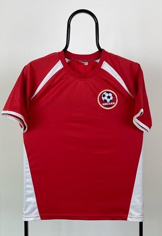 VINTAGE FOOTBALL SHIRT IN RED WITH EMBROIDERED LOGO.