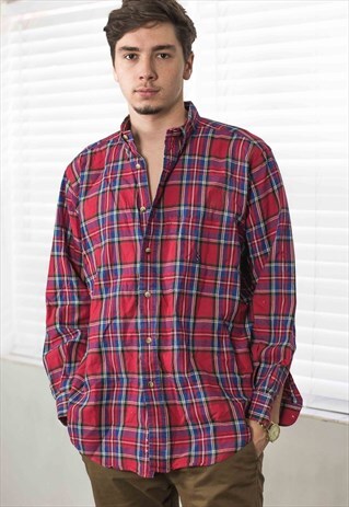 VINTAGE NAUTICA CHECKED SHIRT LOGO 90S M 10.6