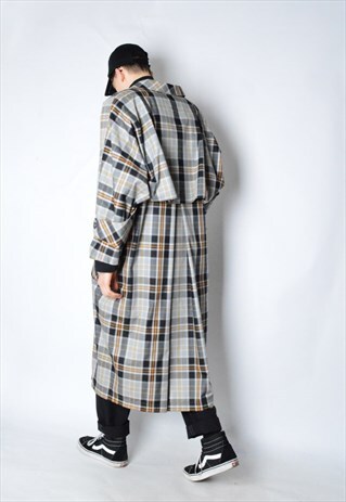 VINTAGE 80S UNISEX COLOURFUL CHECK TRENCH COAT