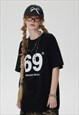 69 PRINT T-SHIRT DIGIT PATTERN TOP GRUNGE TEE IN BLACK