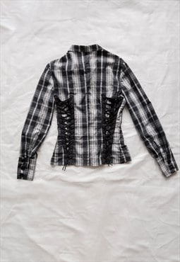 vintage Dark Cyber Library Corset Check Shirt