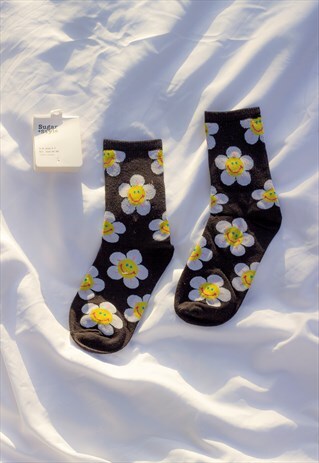 Black Fun Flower Socks