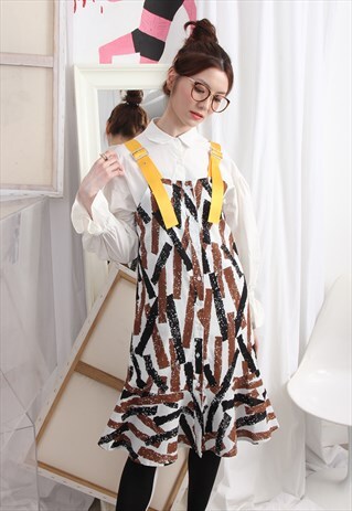 (KOREAN) GEOMETRIC PATTERN DRESS WITH CONTRAST STRAP