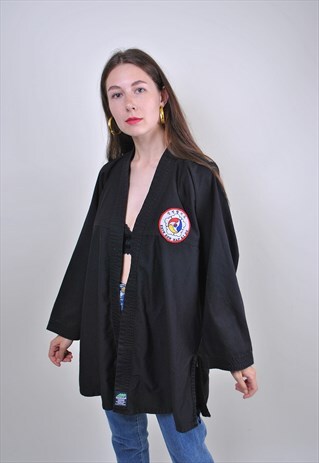 90S BLACK KIMONO, VINTAGE ORIENT SPORT SHIRT