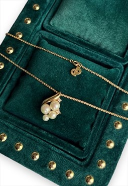 Dior necklace gold tone chain faux pearl pendent vintage 80s