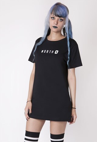 LONGLINE T-SHIRT DRESS IN BLACK WITH LOGO