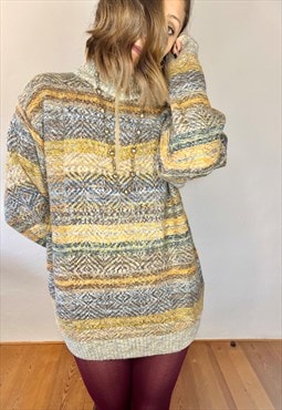 1980's vintage oversize multicolor mock neck knit pullover