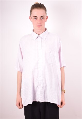 YVES SAINT LAURENT MENS VINTAGE SHIRT XXL WHITE CHECK 90S