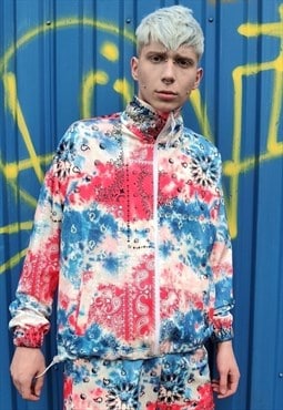 Paisley track jacket handmade emoji bandana bomber in red