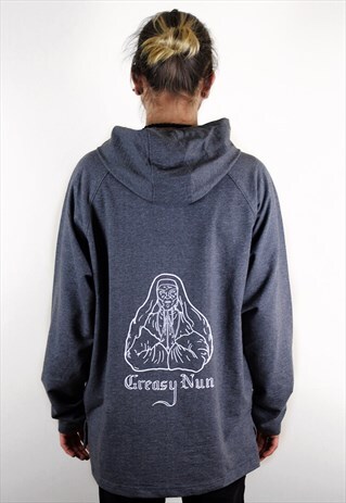 GREY GREASY NUN ORIGINAL LONG FIT LOOSE HOODIE