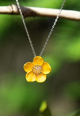 Buttercup Yellow Flower Delicate Pendant Necklace