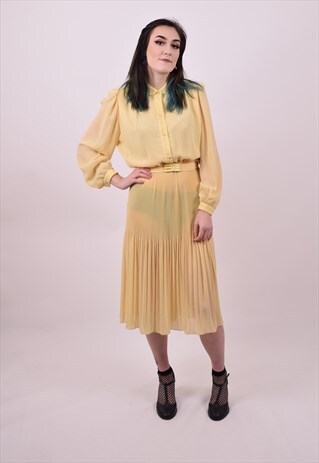 VINTAGE 70'S LOVELY YELLOW PREPPY DRESS SIZE 8 10 12
