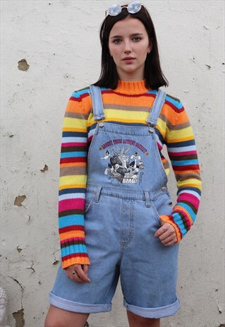 VINTAGE 90S LOONEY TUNES LIGHT DENIM SHORT DUNGAREES