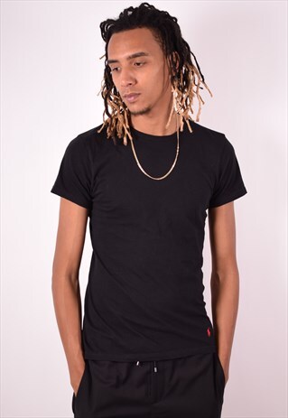 POLO RALPH LAUREN MENS VINTAGE T-SHIRT TOP MEDIUM BLACK 90S