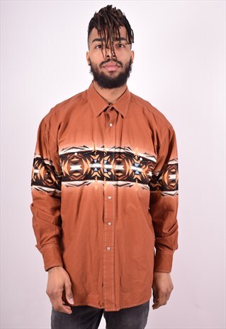 MENS VINTAGE SHIRT XL BROWN 90'S