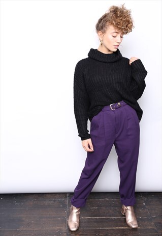 VINTAGE 80S PURPLE HIGH WAISTED BELTED TROUSERS