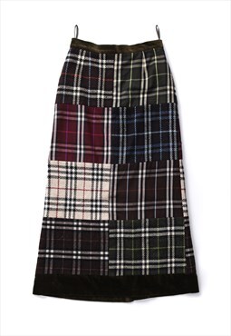 Vintage BURBERRY Long A-Line Skirt Wool Patchwork Nova Check