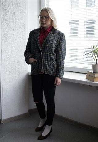 VINTAGE 80'S GREY CHECKED ALPACA AND LANA WOOL JACKET