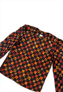 Womens Vintage 90s top abstract pattern long sleeve blouse