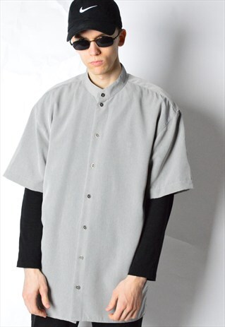 VINTAGE 90S GREY COLLARLESS SHORT SLEEVE SHIRT