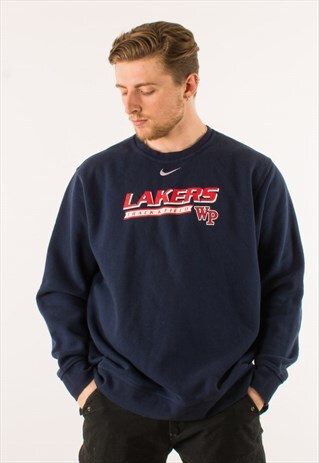 VINTAGE NAVY NIKE LOS ANGELES LAKERS SWOOSH SWEATSHIRT XXL