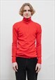 VINTAGE 90S SOLID RED HALF ZIP SLIM HIGH NECK KNIT JUMPER
