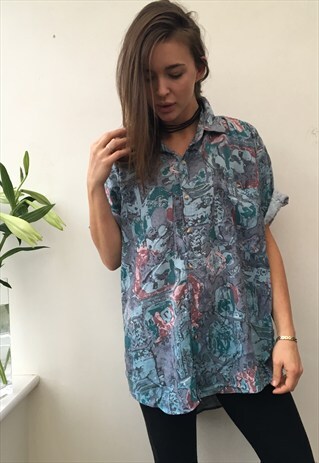 CRAZY PATTERNED OVERSIZED RETRO VINTAGE UNISEX FESTIVAL SHIR