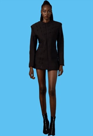 Black Spacer Fabric Blazer Dress