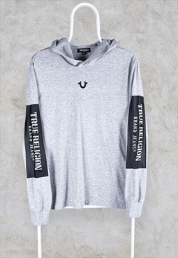 Grey True Religion Hoodie Tee Hooded LS Shirt Jet Small