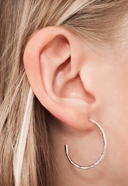 Large Hammered Hoop Earrings Sterling Silver